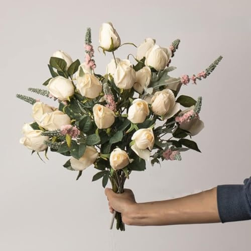 ZQNYDX Fleur simulée Vêtements de Fleurs artificielles Roses 9 têtes de Fleurs, Simulation rétro Roses Fleurs Ne meurez jamais for la décoration de la Maison 18.9in Permanent (Color : White)