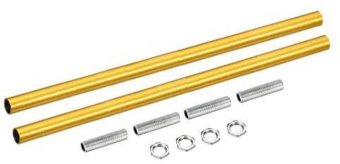 Sourcing Map 2-Pack Threaded Extension Rod, 11.8 Gold Tone Iron M10 Coupling Nuts with 4x 40mm Threaded Pipes & 4x Small Hex Nuts for Pendant Light, Chandeliers & DIY Projects