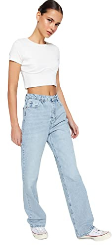 Trendyol Women's High Waist Straight Leg Regular Fit Jeans Pants