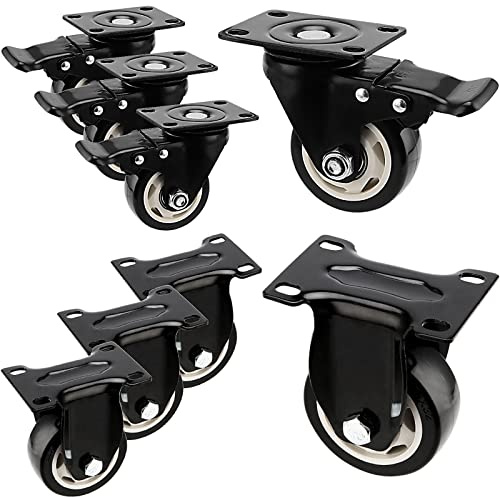 MUKLEI Set of 8 Swivel Caster Wheels, 3 Inch Heavy Duty Plate Caster Wheels, 4 Locking, 4 Fixed Double Ball Bearing Replacement Casters for Furniture, Carts, 200 Lbs Each Wheel, Black