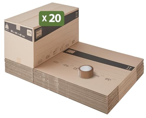 Confezione da 20 scatole per trasloco 128L - 80x40x40 cm - Made in France - 70% certificato FSC - Pack & Move