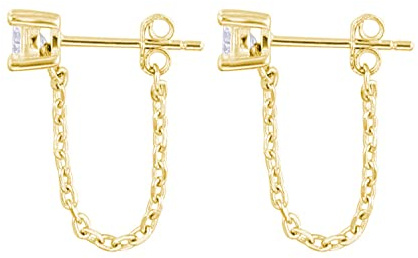 Reffeer 925 Sterling Silver CZ Studs Earrings Chain for Women Teen Girls Dangle Earrings