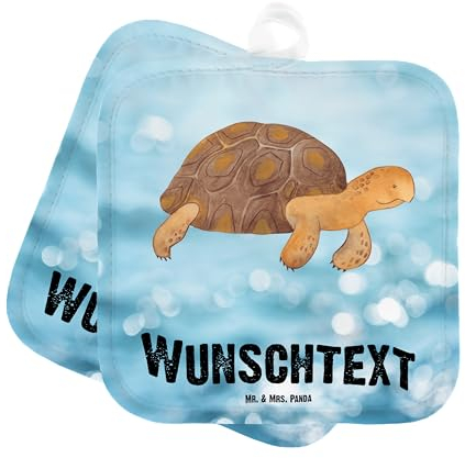 Mr. & Mrs. Panda Personalisierte Topflappen Schildkröte Marschieren - Geschenke, Personalisierter Ofenhandschuh, Schildkröten, Personalisiert, Abenteuer, Topfuntersetzer, Set, Meer, Lieblingsmensch