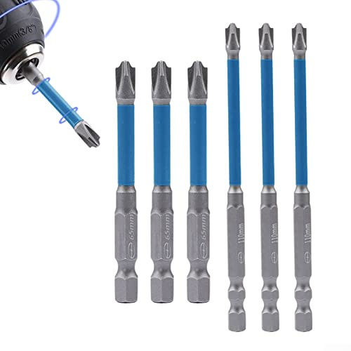 6 piezas 65/110 mm Juego de brocas de destornillador cruzado ranurado especial magnético para electricista FPH2 Juego de brocas de destornillador magnético 65 mm 110 mm Brocas de destornillador