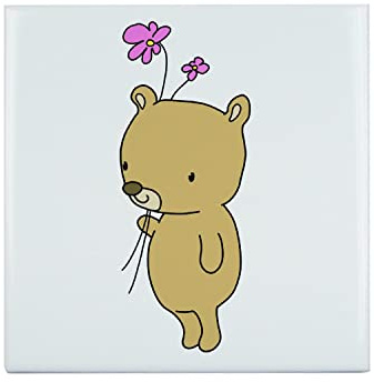 Fabulous Carreau Céramique Décoratif 15,2 x 15,2 cm - Ourson Fleurs Bouquet Peinture Enfant Dessin Mignon