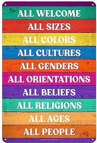 Liberales Willkommensschild – Metallschild mit Regenbogen und Diversity-Symbolen – 20,3 x 30,5 cm – Geschenk für LGBTQ, Queer, Gay, Bi, Lesben, Afroamerikaner, Schwarz, Latino –