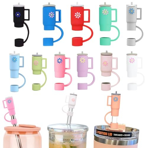 Conquerall 11 tapas de popote taza mini lindas y seguras de silicona alimento, accesorio especial 10 mm