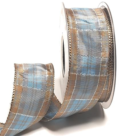 s.dekoda Schleifenband 20m x 40mm Hellblau - Hellbraun - Silber kariert Karoband Dekoband Geschenkband [D1082]