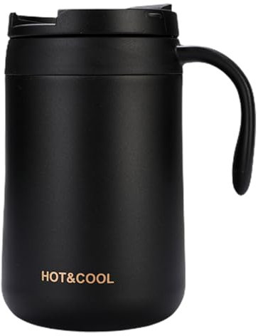 ulafbwur Taza de café de 500 ml, taza de viaje aislada con asa de tapa, taza térmica portátil reutilizable para bebidas calientes/frías, taza de café de acero inoxidable, tazas de café con leche