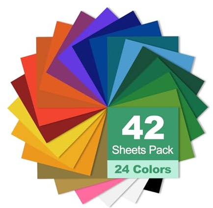Qobobo 42 Stück Vinylfolie Plotter Selbstklebend 30,5 x 30,5cm Plotterfolie Vinyl für Cricut Silhouette Wohndekoration, Aufkleber, DIY Becher Tasse, Fenster, Keramik - 24 Farbe