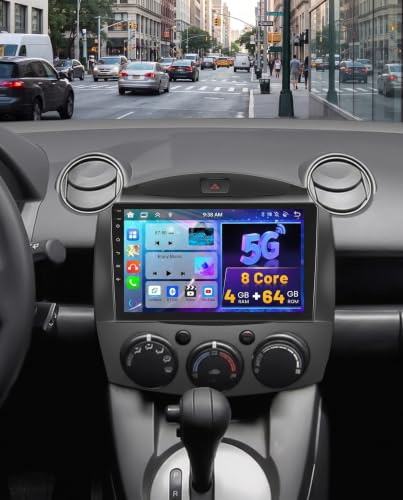 Hikity 4+64G 9 Android 15 Autoradio für Mazda 2 2007-2014 Wireless CarPlay | 8 Core 4G+64G Android Auto Touchscreen GPS Navi Bluetooth WiFi FM/RDS Rückfahrkamera DSP EQ USB 4+64G