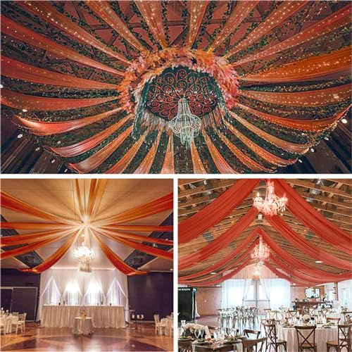 Highdi Tende da Soffitto per Matrimoni, Tessuto per Drappeggio per Arco Nuziale in Chiffon Tulle Matrimonio Soffitto per Tende per Cerimonie Feste Decorazioni (150x300cm,Arancione)