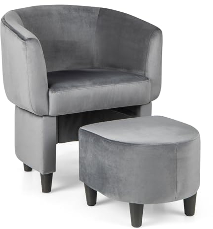 RELAX4LIFE Relaxsessel mit Hocker, Loungesessel mit Ottomane & Rückenlehne, Fernsehsessel mit Holzrahmen, Ohrensessel aus Samt, Gepolsterter Sessel für Wohnzimmer Schlafzimmer(Grau), NZ55625DE