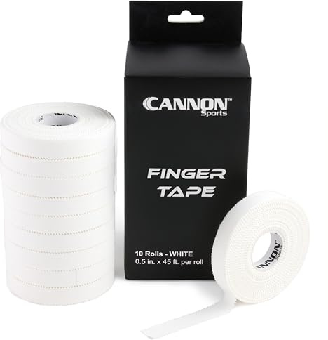 Cannon Sports 10-pack atletiska fingerband – 1/2 tum x 45 tum – starkt lim för bergsklättring, Jiu-Jitsu, brottning, kampsport, viktträning (vit, 10-pack)