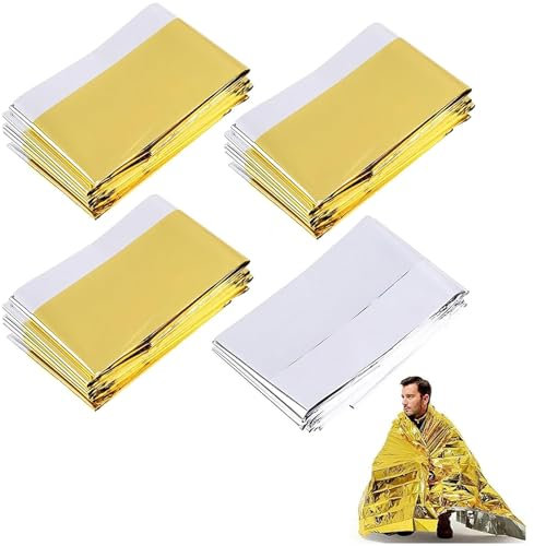 ElevaPulse Coperta di salvataggio oro argento – 4 pezzi coperta di emergenza, coperta termica, resistente alle intemperie e riutilizzabile per campeggio e primo soccorso