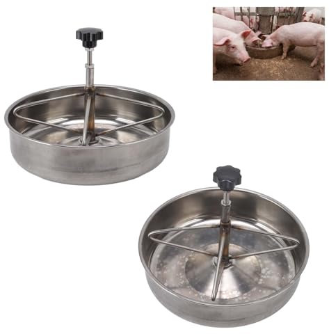 Beufee Schweine-Futterspender, 2 Stück, Edelstahl, Hühnertränke, Hühner-Futterspender, Schweine-Futternapf, Enten-Futterspender, Wassertröge für die Fütterung von Ziegen, Gänsen und (L)