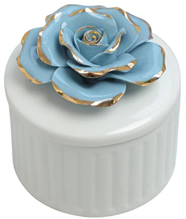HSTWODE Keramische Aufbewahrungsbox, Keramik-Schmuckkästchen, Blumenförmige Gewürzdose, Für Schmuckaufbewahrungsdosen, Gewürzdosen, Schlüsseldosen, runde Münzdosen (Blau)