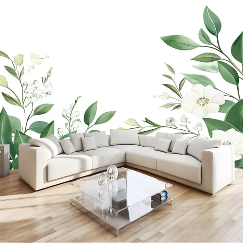 Fotomurales 3D 300 x 210 cm Plantas De Acuarela Flores Papel Pintado Fotográfico, Decoración De la Pared Murales para Salón, Dormitorio, Habitación para Niños, Pared de TV