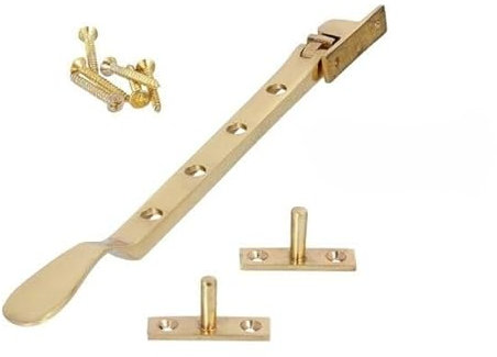 SCORPIO HARDWARE 10 Victorian Casement Stay Solid Brass Window Fastener Stays Spoon Style Screws (Polished Brass)