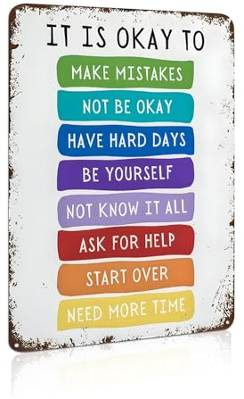 It's Okay to Not Be Okay Vintage Tin Metal Sign Poster Motivational Kids Art Classroom Posters Quotes Be Yourself Wall Art 8x12 Inch Suitable for Home Bar Cafe Wall Decor (2474)