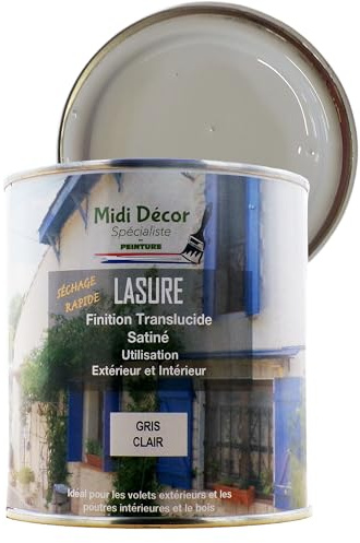 Rustins peinture à l'eau lasure, mate, pour tous types de bois et métaux intérieurs et extérieurs – 14 m² (1 L, Gris clair)