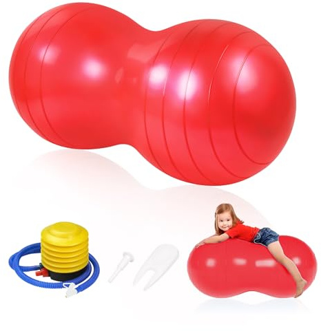 flintronic Palla di Arachidi, 90 x 45cm Palla da Yoga a Forma di Arachidi, Palla Yoga per Fisioterapia Yoga Pilates Esercizi, Palla Fitness per Gravidanza, Bambini, Donne, Uomini, Rosso
