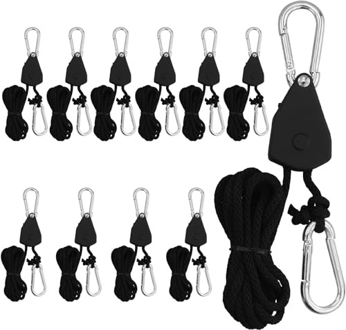 11 carraca de cuerda con gancho, tensor de cuerda de 1/8 pulgadas, carraca resistente, gancho de cuerda ajustable, trinquete de 2 m, colgador de trinquete, para plantas, ventiladores y lámparas