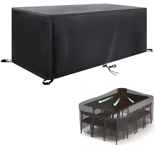 Housse de protection rectangulaire imperméable pour meubles de jardin, table d'extérieur, coupe-vent et anti-UV - 300 x 180 x 100 cm