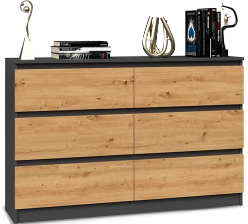 Beneli Kommode Anthrazit 120x30x75 cm | Schubladenkommode mit 6 Schubladen | Modernes Sideboard für Wohnzimmer, Schlafzimmer & Flur | Stilvolle Aufbewahrung