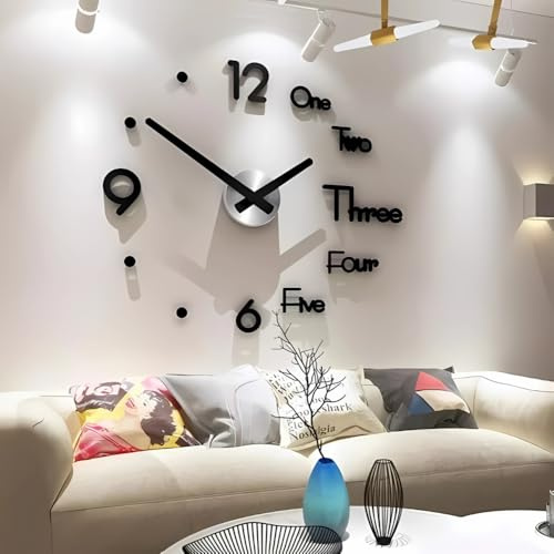 BLUSTOREWEB Orologio da Parete Fai da Te Orologio da Muro Adesivo Facile da Montare Moderno Orologio da Parete Silenzioso Usato per Decorare la Parete Vuota di Casa (50x45Cm)