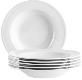 MÄSER Serie Arlona, Suppenteller für 6 Personen aus hochwertigem Porzellan, tiefes Teller Set, zeitlos, elegant, Porzellan, weiß