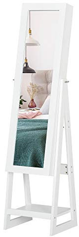 HOMCOM Armoire à bijoux avec grand miroir, rangement bijoux sur pied multi-rangements avec éclairage LED, 40 x 37 x 161 cm, blanc