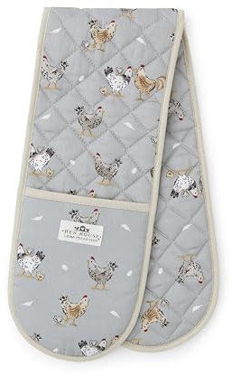 Cooksmart Hen House Lane Double Oven Glove | British Designed Farmhouse Kitchen Mitts | 100% Cotton with Heat-Resistant Padding | Stylish & Protective Cooking Gloves | Machine Washable