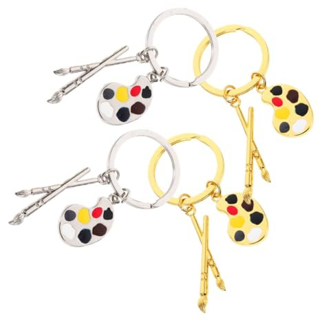 ANDRESLAD 4pcs Artist Palette Charm Keychain Keyring for Women Cute Keychains Drawing Pen Lanyard for School Bag Fashion Hanging Pendant for Handbag