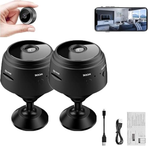 Mini telecamera di sicurezza magnetica wireless HD 1080p, per esterni/interni, visione notturna, rilevamento del movimento, telecamere nascoste, uso a lunga durata per casa, ufficio, auto (2 nere)