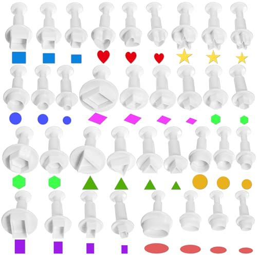 Juego de 35 mini cortadores de galletas, cortador de galletas pequeño para herramientas de fondant y cortadores de arcilla, moldes y sellos de fondant (corazón, estrella, círculo, prisma cuadrado