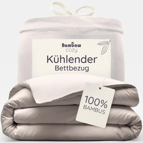 Bambaw Housse de Couette 260x240 Bambou, Housse de Couette Anti Acarien et Hypoallergénique, Drap Viscose de Bambou, Literie Rafraîchissante et Respirante, Draps de Lit 2 Personnes (Sable)