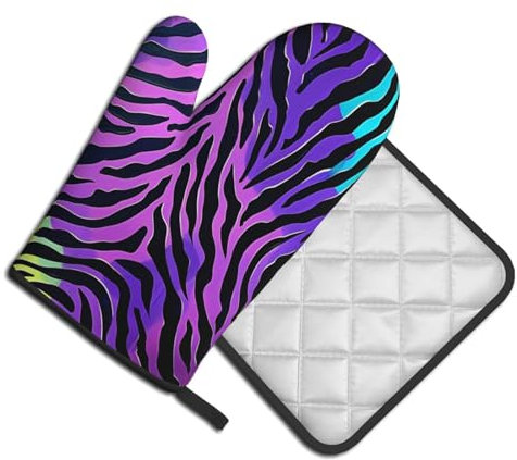Oven Mitts and Pot Holders Set of 2 Pcs - Purple Blue Green Camouflage Zebra Stripes Printed Heat Resistant Kitchen Gloves Potholders for Cooking Baking Grilling