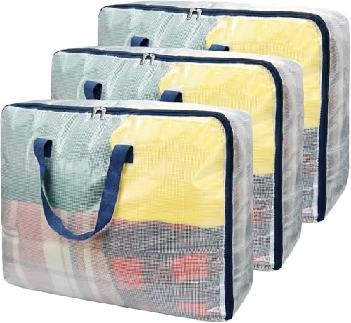 Sacchetti trasparenti con cerniera, capacità extra large da 75 l, per armadio, sotto il letto, organizer per vestiti, biancheria da letto, piumone, giocattoli, cuscini e coperte, confezione da 3 (3)