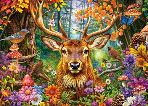 Puzzles 1000 Pieces for Adults jigsaw puzzles for adults-Colorful Fairytale Forest Charming Deer -1000 Piece Puzzle Classic Educational Games Beautiful Decoration Puzzle
