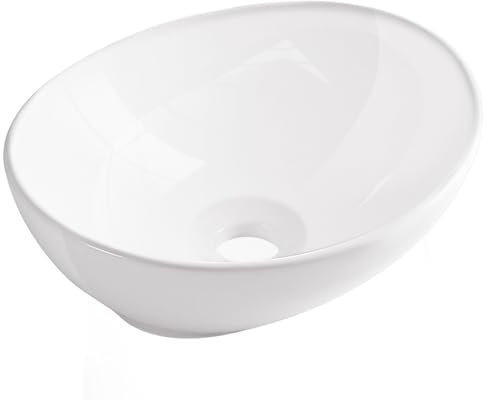 AQUAUNO GOYA - Lavabo da appoggio, 42 x 33 cm, ovale, in ceramica bianca, senza foro per rubinetto e troppopieno, per sanitari, bagno e WC per ospiti