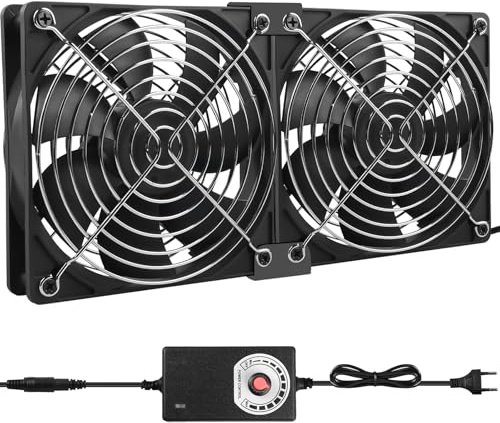 2 x 120mm Gehäuselüfter: PC Lüfter 12V mit Geschwindigkeitskontrolle, AC 100-240V Ventilator Dual Kugellager, Axiallüfter, Leise Lüfter für PC Laptop, TV, Router, Radio, Chassis Cabinet Server