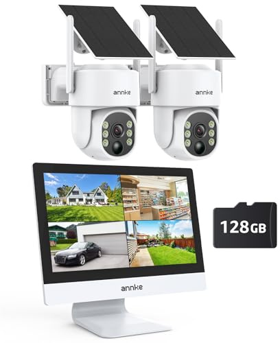 ANNKE 4MP Überwachungskamera Set Aussen WLAN mit 12''Monitor, 10CH 4K Wireless NVR, 2X 4MP PTZ WiFi Kameras mit 2-Wege Audio, Farbe Nachtsicht, Personenerkennung, Spotlight Alarm, 128GB SD Karte