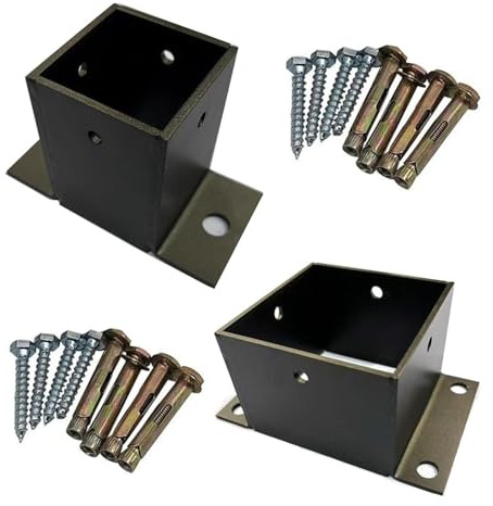 AVLLSO Aufschraubhülse Stahlzaunanker, 2 4 Packung Schwarzer Zaun Säulen Grundplatte mit Installation Kit,(2 Pcs,150x150 MM)