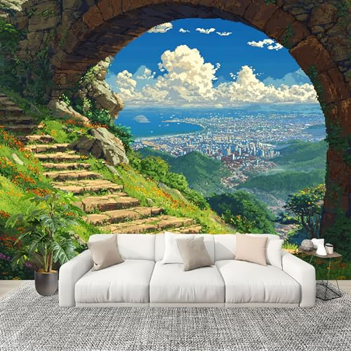Mural Papel Pintado 3D 250x175cm PatróN De Paisaje De MontañA Fotomurales Tejido No Tejido Antiarrugas Póster Azul Murales Fotográfico Moderno Decoración de Paredes