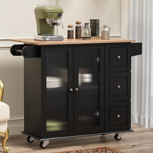 Carrello da cucina Isola da cucina mobile con piano in legno e ripiano per la colazione a ribalta e portasciugamani, larghezza 45