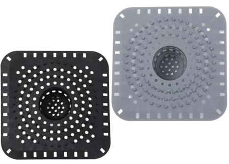 IZIHQA 2 Pezzi Raccogli Capelli Doccia, Filtro Lavandino Cucina, Filtro Per Lavello In Silicone, Protezioni Per Scarico Cucina, Doccia E Vasca E Bagno, Ventosa (Nero, Grigio)