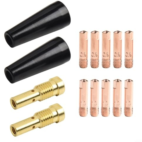 MIG - Kit di ugelli e punte senza gas per torcia di saldatura 14AK MB14, ugelli Flux Core in rame con diffusori a gas e punte da 0,9 mm