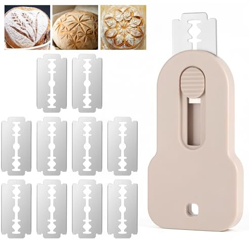 ElevateTech Teigmesser Bäckermesser mit 10 Rasierklingen Beige | Brot Bäcker Cutter, Edelstahl, Brot Ritzmesser, Brotschneidewerkzeug, für Sauerteigbrot