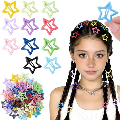 MNYXIS 33 Pcs Mollette Capelli Stella in Metallo Colorate,fermagli capelli bambina e Donna,forcine per capelli bambina,Clip a Scatto Piccole per Acconciature Quotidiane,Forcine per Capelli Antiscivolo